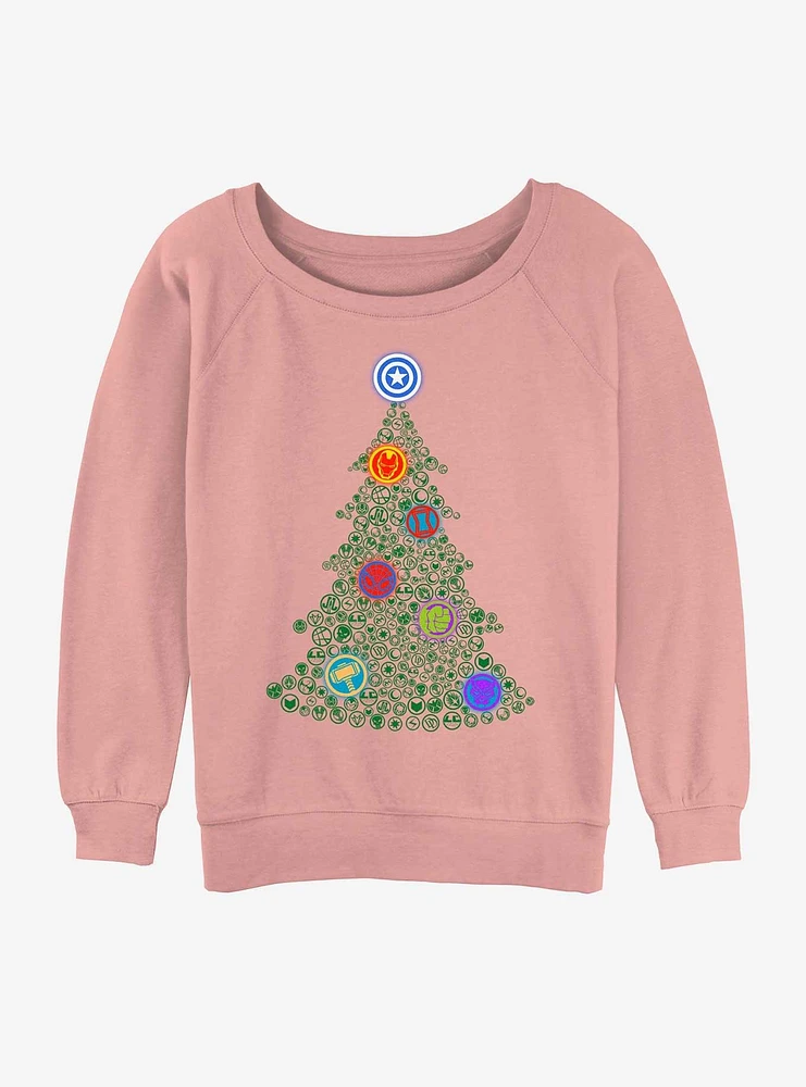 Marvel Hero Icon Christmas Tree Girls Slouchy Sweatshirt