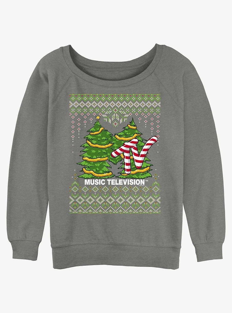 MTV Tree Ugly Christmas Girls Slouchy Sweatshirt