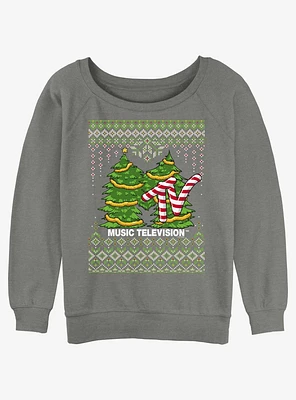 MTV Tree Ugly Christmas Girls Slouchy Sweatshirt