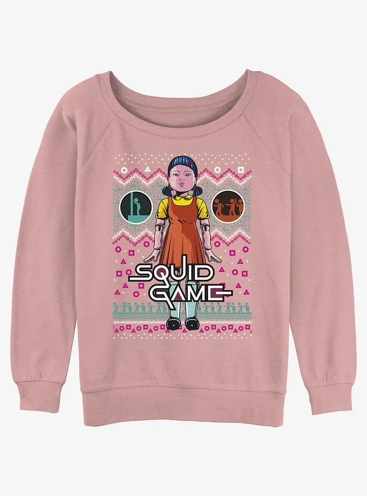Squid Game Red Light, Green Light Ugly Christmas Girls Slouchy Sweatshirt