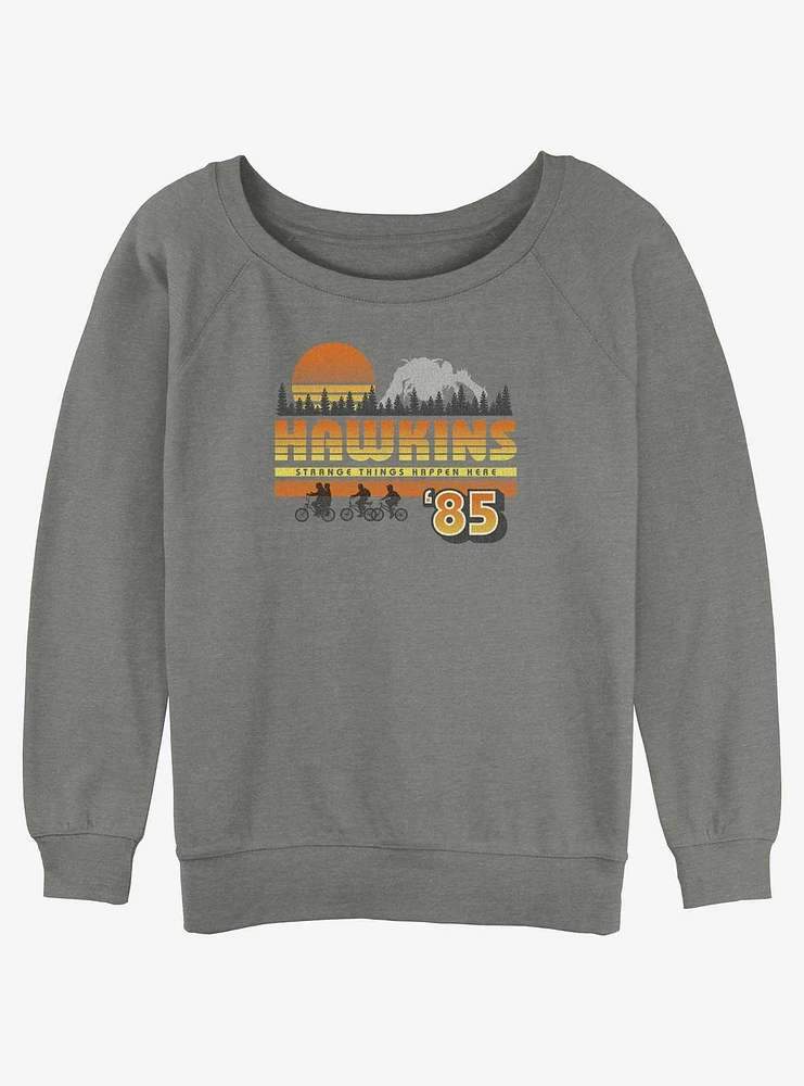 Stranger Things Hawkins Vintage Sunsnet Girls Slouchy Sweatshirt