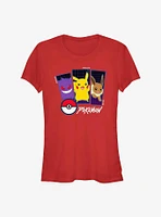 Pokemon Trio Gengar, Pikachu, and Eevee Girls T-Shirt