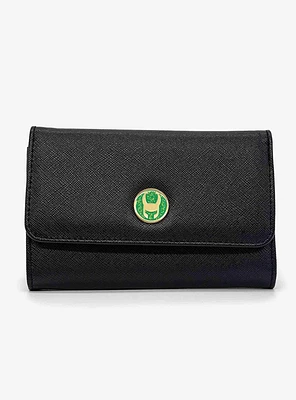 Marvel Loki Helmet Emblem Vegan Leather Foldover Flap Wallet