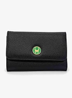 Marvel Loki Helmet Emblem Vegan Leather Foldover Flap Wallet