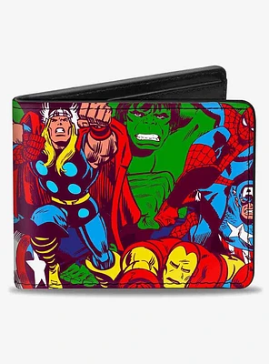 Marvel 5 Retro Avenger Superhero Action Poses Stacked Bifold Wallet