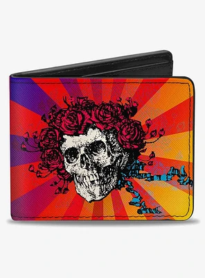 Grateful Dead Skull Roses Rays Ombre Bifold Wallet