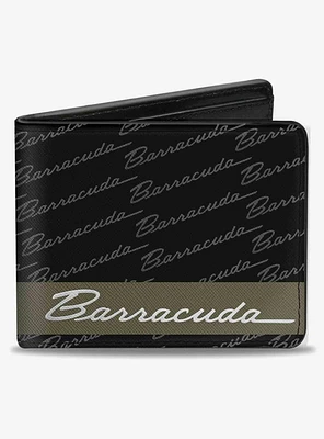 Barracuda Script Stripe Monogram Olive Bifold Wallet