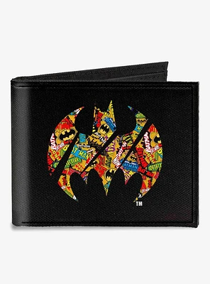 DC Comics Bat Signal Logos Stacked Canvas Bifold Wallet