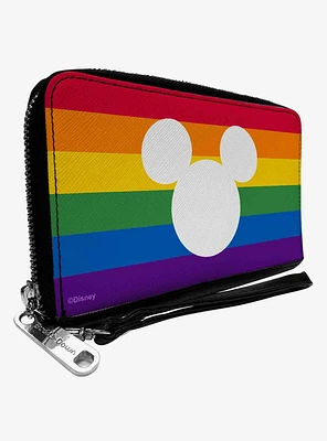Disney Mickey Mouse Pride Ears Icon Rainbow Stripe Zip Around Wallet