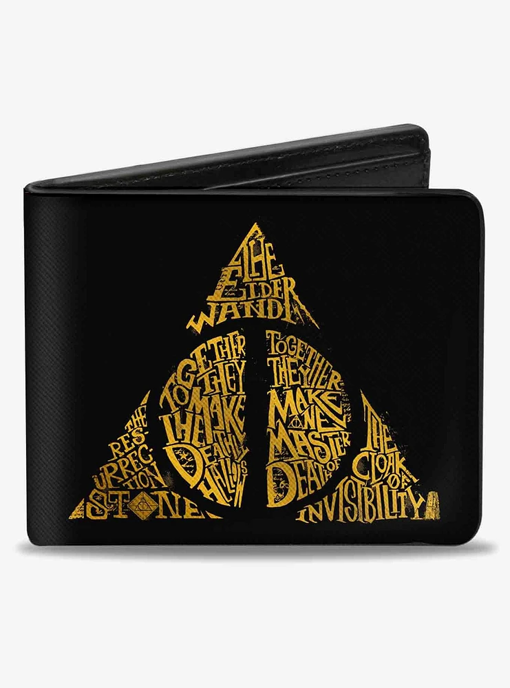 Harry Potter The Deathly Hallows Wand Stone Cloak Master of Death Symbol Bifold Wallet