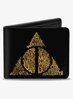 Harry Potter The Deathly Hallows Wand Stone Cloak Master of Death Symbol Bifold Wallet