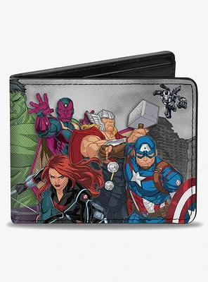 Marvel Avengers 11 Character Group Pose Buildings Bifold Wallet