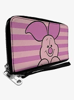 Disney Winnie The Pooh Piglet Expression Close Up Stripe Zip Around Wallet