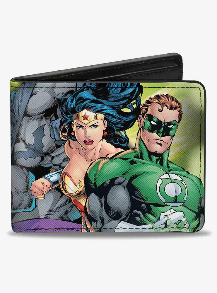 DC Comics Justice Leage 4 Superheroes 2 Villains Group Pose2 Glow Burst Bifold Wallet