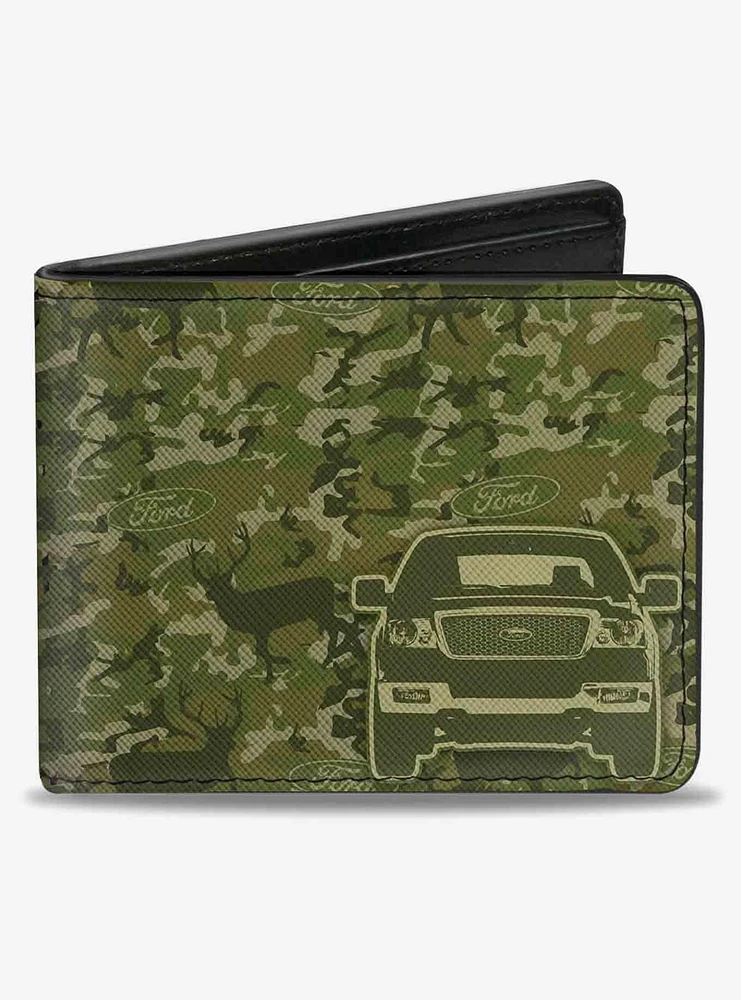 Ford Truck Works Hard Plays Harder Deer Hunter Camo Olive Bifold Wallet