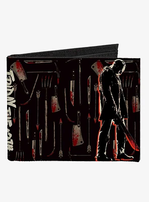 Friday The 13th Jason Machete Pose Bloody Tools Canvas Bifold Wallet