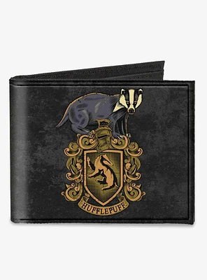 Harry Potter Hufflepuff Badger Crest Dedication Patience Loyalty Banner Canvas Bifold Wallet