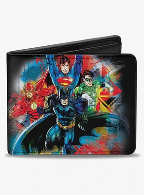 DC Comics Justice League 4 Superhero Group Splatter Logo Bifold Wallet