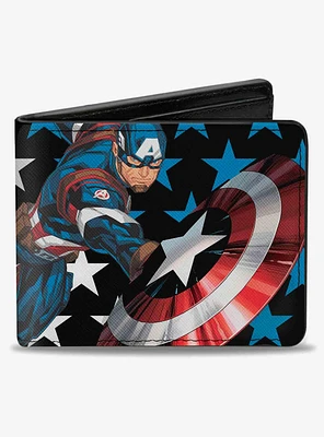 Marvel Captain America Throwing Shield Stars Bifold Wallet