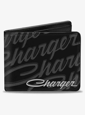 Charger Script Emblem Repeat Corner Bifold Wallet