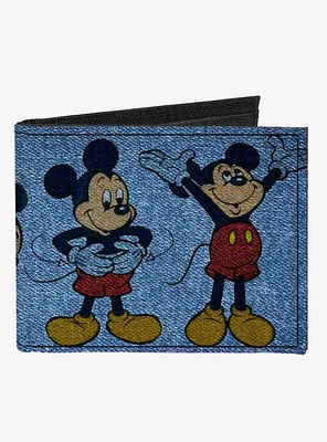 Disney Mickey Mouse 4 Mousercise Poses Denim Canvas Bifold Wallet
