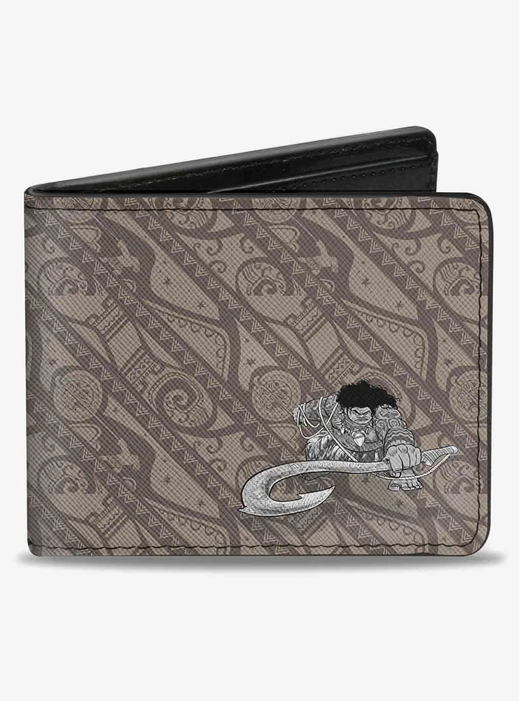 Disney Moana Maui Pose Tribal Stripe Collage Bifold Wallet