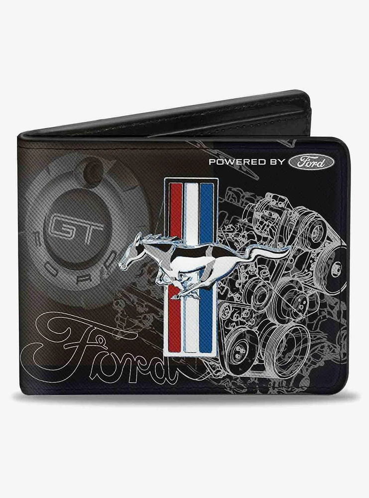 Mustang Tri Bar Stripe Gt Motor Blueprint Bifold Wallet