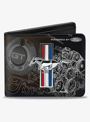 Mustang Tri Bar Stripe Gt Motor Blueprint Bifold Wallet