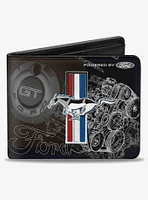 Mustang Tri Bar Stripe Gt Motor Blueprint Bifold Wallet