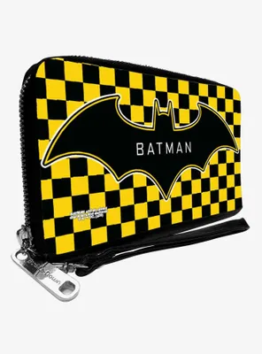 DC Comics Batman Bat Logo Close Up Checker Zip Around Wallet