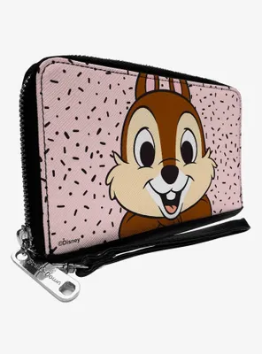 Disney Chip and Dale Chip Smiling Pose Sprinkle Pink Zip Around Wallet