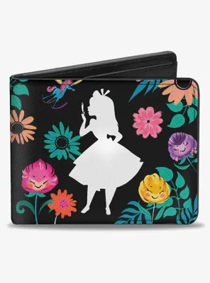 Disney Alice In Wonderland Silhouette Curiouser and Curiouser Floral Collage Bifold Wallet