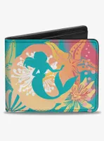 Disney The Little Mermaid Ariel Pose Shells Sea Flowers Collage2 Aqua Bifold Wallet