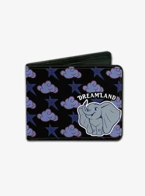 Disney Dumbo Smiling Dreamland Clouds Stars Bifold Wallet