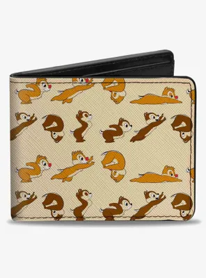 Disney Chip and Dale Action Poses Beige Bifold Wallet