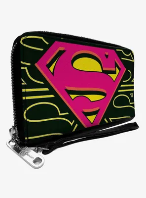DC Comics Superman Shield Close Up Hot Pink Zip Around Wallet