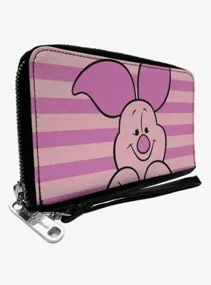 Disney Winnie The Pooh Piglet Expression Close Up Stripe Zip Around Wallet