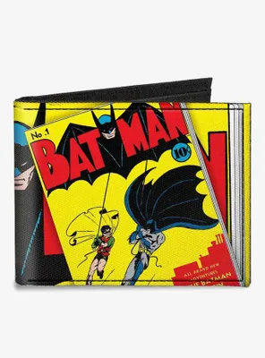 DC Comics Classic Batman Issue 1 Robin Batman Logo Close Up Cover Pose Canvas Bifold Wallet