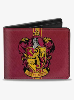 Harry Potter Gryffindor Crest Vertical Stripe Burgundy Bifold Wallet