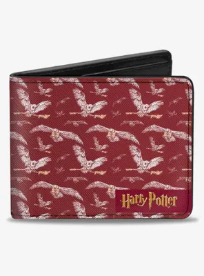 Harry Potter Hedwig Flying Poses Burgundy Bifold Wallet