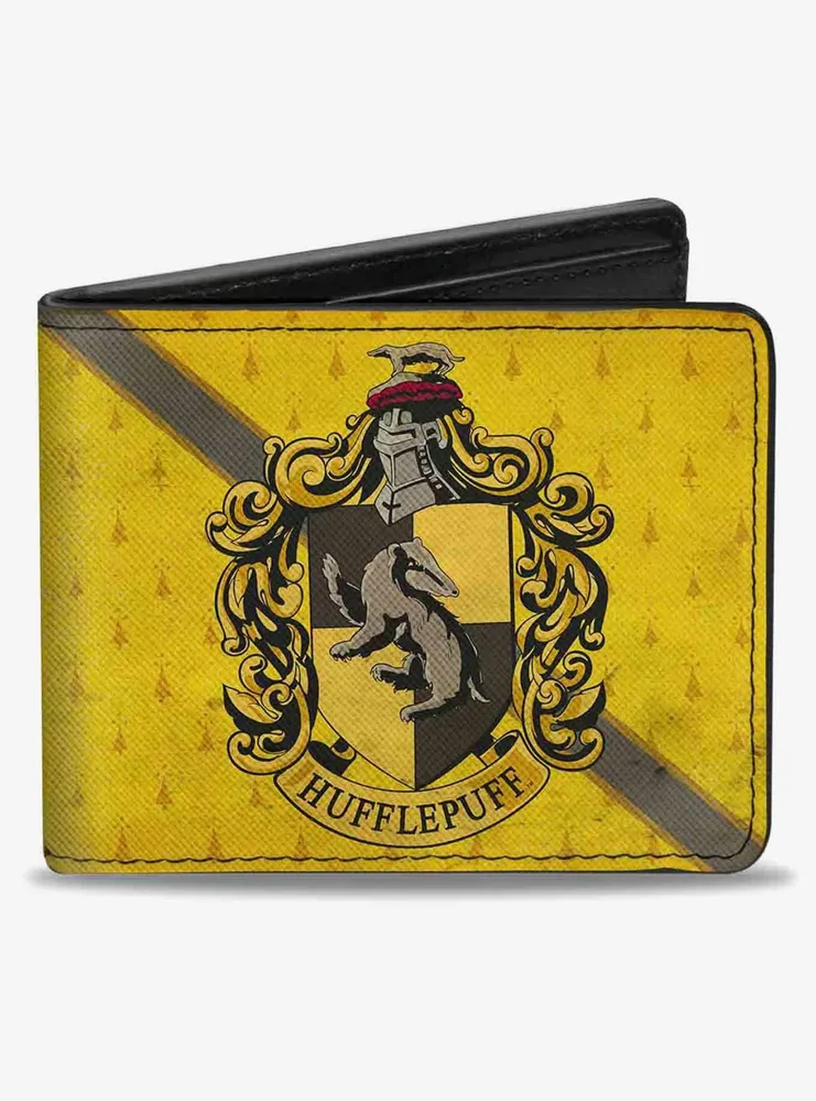 Harry Potter Hufflepuff Crest Stripe Weathered Bifold Wallet