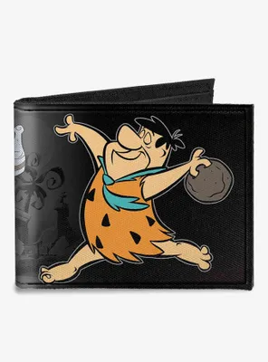 The Flintstones FBowling Pose Bedrock Bowl Bowling Pins Canvas Bifold Wallet