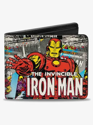 Marvel Invincible Iron Man Standing Pose Stacked Comics Bifold Wallet