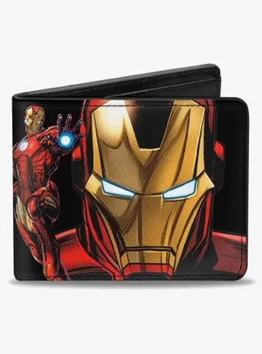 Marvel Iron Man Pose Face Pose Iron Man A Logo Bifold Wallet