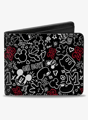 Disney Mickey Mouse Icon Doodles Collage Bifold Wallet