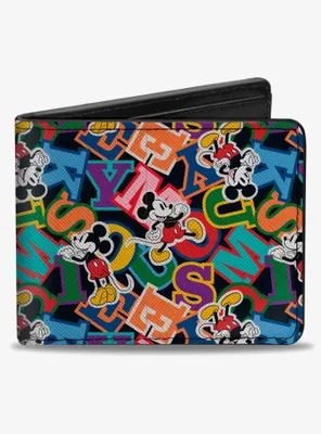 Disney Mickey Mouse Poses and Letters Collage Bifold Wallet