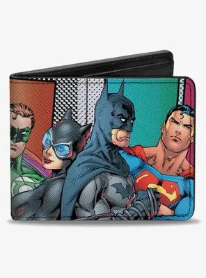 DC Comics Justice Leage 4 Superheroes 2 Villains Pose Block Bifold Wallet