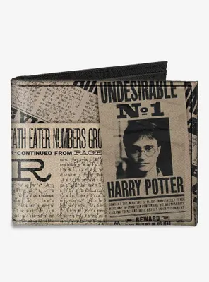 Harry Potter Newspaper Headlines Undesirable No 1 Canvas Bifold Wallet