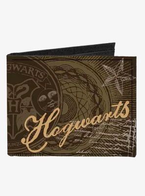 Harry Potter Hogwarts Symbols Collage House Badges Browns Canvas Bifold Wallet