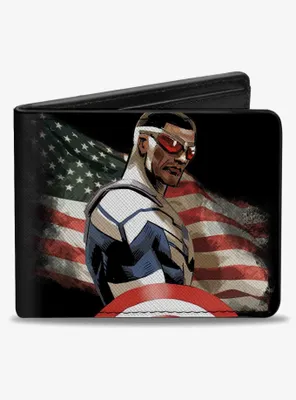 Marvel Captain America Sam Wilson American Flag Pose Bifold Wallet
